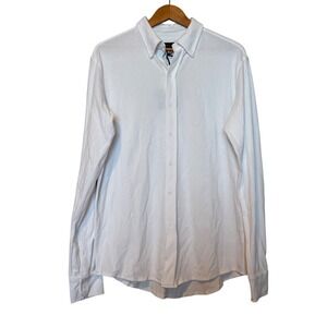 THOMAS DEAN PERFORMANCE White Button Down‎ Long Sleeve Mens Shirt Size L
